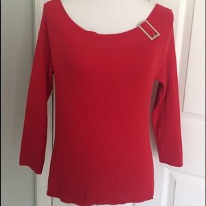 Sweater Cable & Gauge Red Top 3/4 sleeve